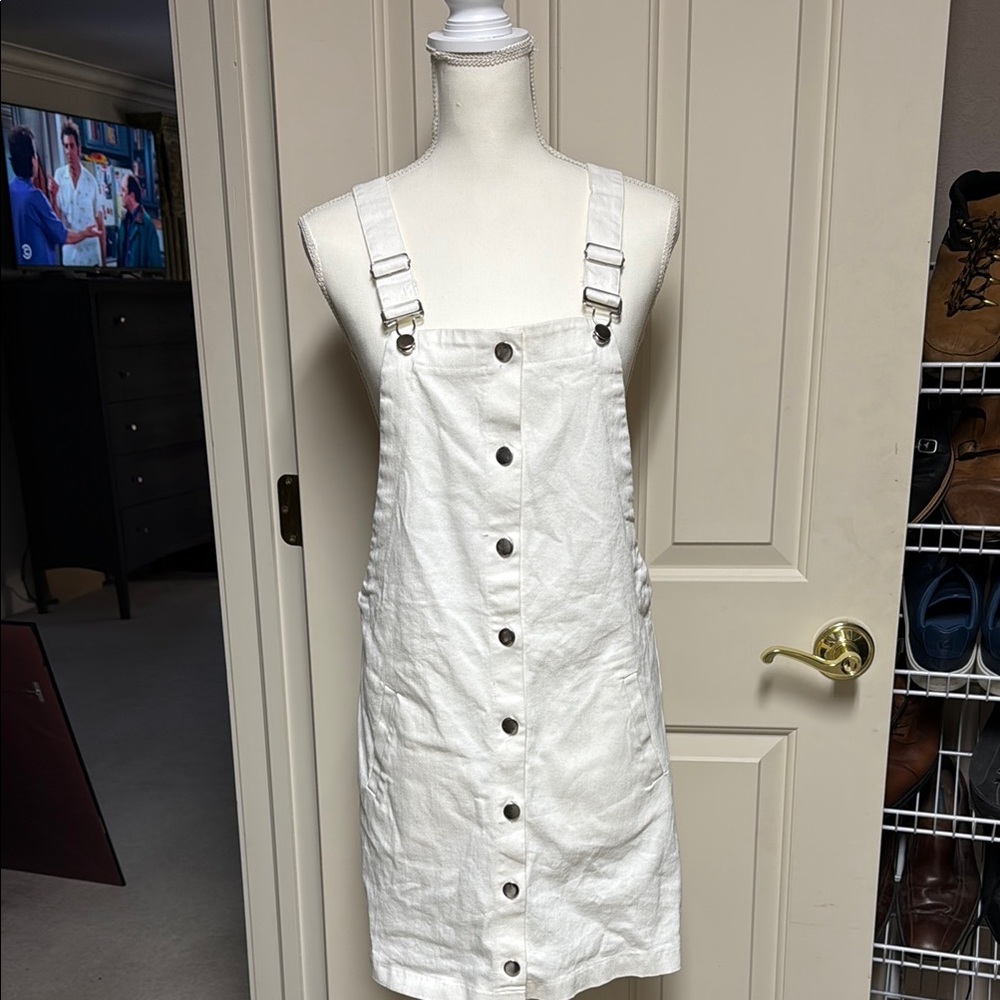 White Button-Front Overall Dress